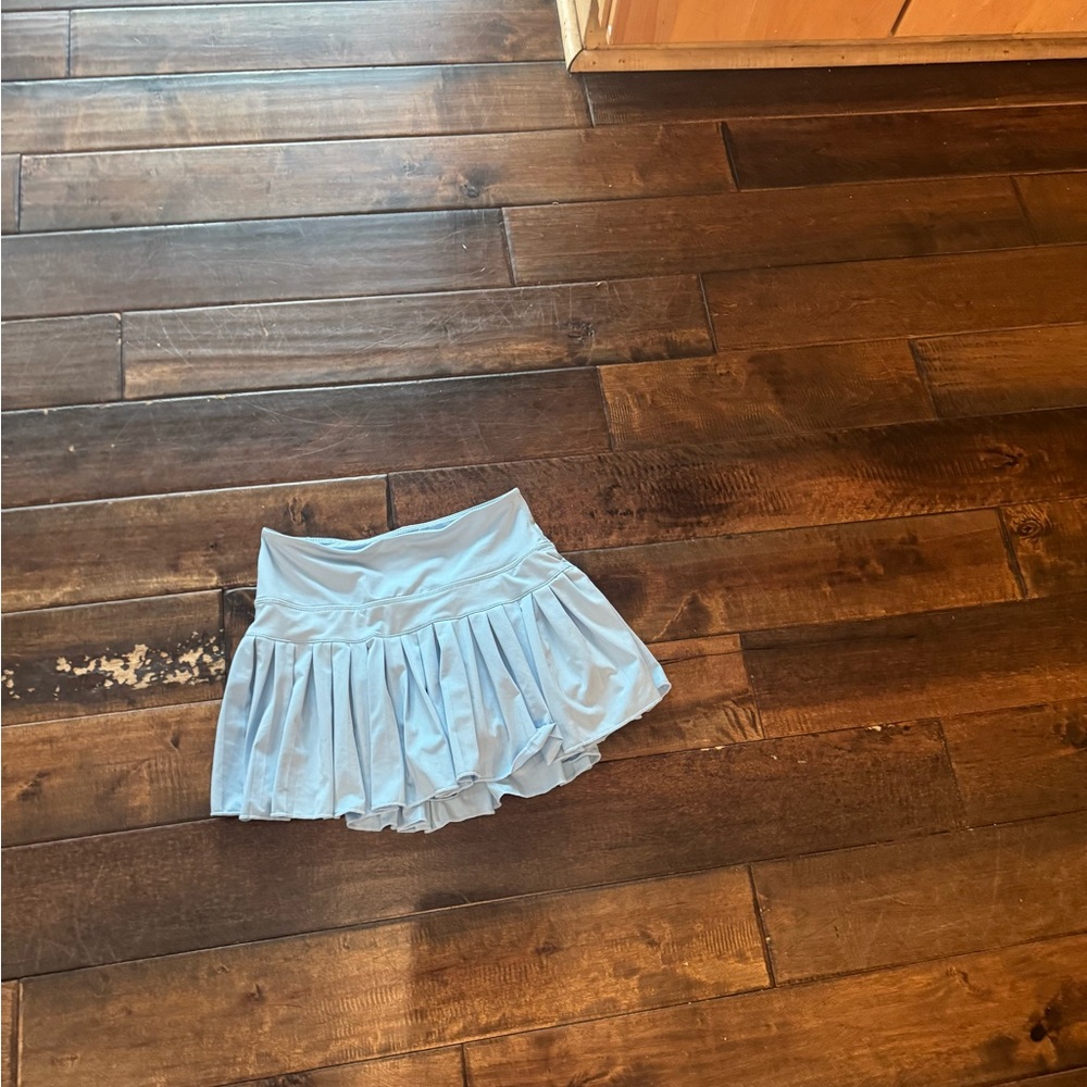 Light Blue Pleated Mini Skirt-Gold Hinge